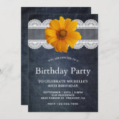 カントリーデニムレースサンフラワーバースデーパーティー 招待状 (正面/裏面)