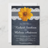 カントリーデニムレースサンフラワー結婚式招待状 招待状 (正面)