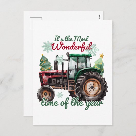 カントリートラクター水の色クリスマス シーズンポストカード (正面/裏面)