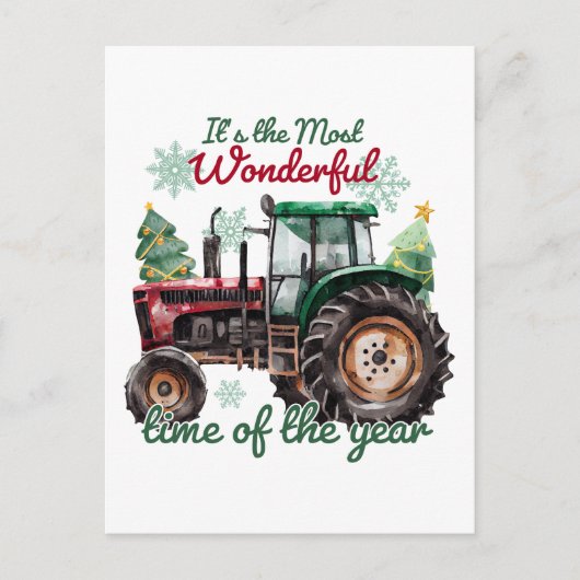 カントリートラクター水の色クリスマス シーズンポストカード (正面)