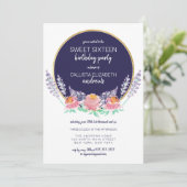 カントリーネイビーピンク薄紫ワイルドフラワースウィート16 招待状 (スタンド正面)