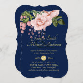 カントリーネイビーブルー赤面ピンクローゼス金ゴールド婚約 (正面/裏面)