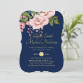 カントリーネイビーブルー赤面ピンクローゼス金ゴールド婚約 (スタンド正面)