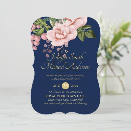 カントリーネイビーブルー赤面ピンクローゼス金ゴールド婚約 (スタンド正面)