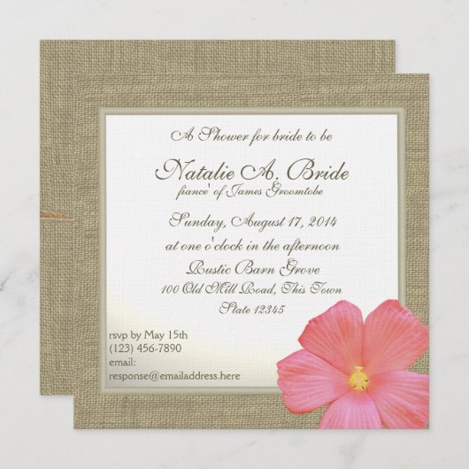 カントリーハイビスカストロピクルブライダルシャワー 招待状 (正面/裏面)