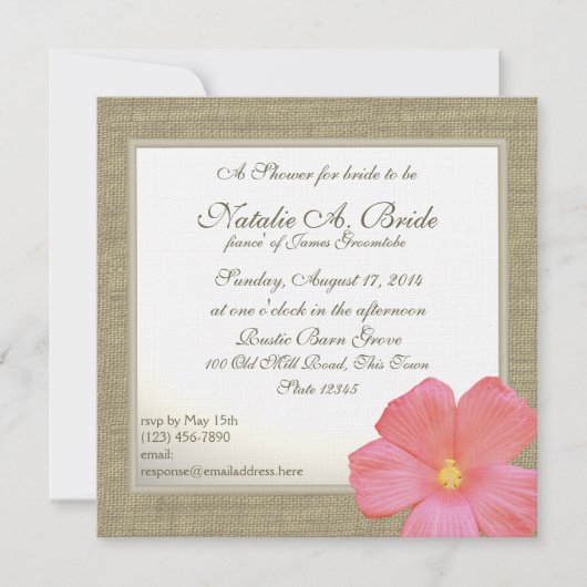 カントリーハイビスカストロピクルブライダルシャワー 招待状 (正面)