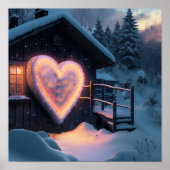 カントリーハウスの前の大きなハートの形の看板 ポスター (正面)