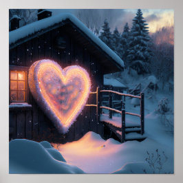 カントリーハウスの前の大きなハートの形の看板 ポスター