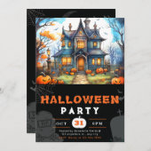 カントリーハウスジャックオランタンブラックハロウィーン 招待状 (正面/裏面)