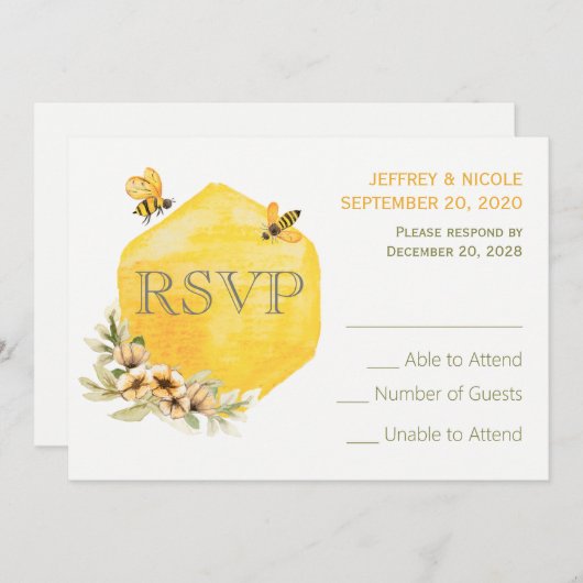 カントリーハチの花の結婚式出欠確認招待状 招待状 (正面/裏面)