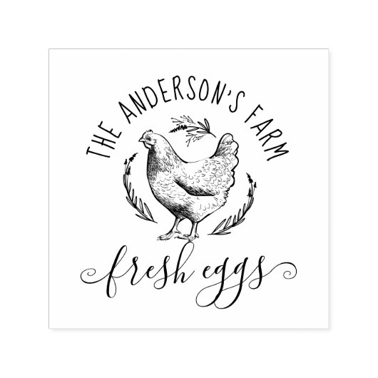 カントリーハンドドローファミリーファームハウスヘンフレッシュエッグ セルフインキングスタンプ (デザイン)