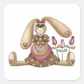 カントリーバニーとフラワーズスクエアステッカー スクエアシール (正面)