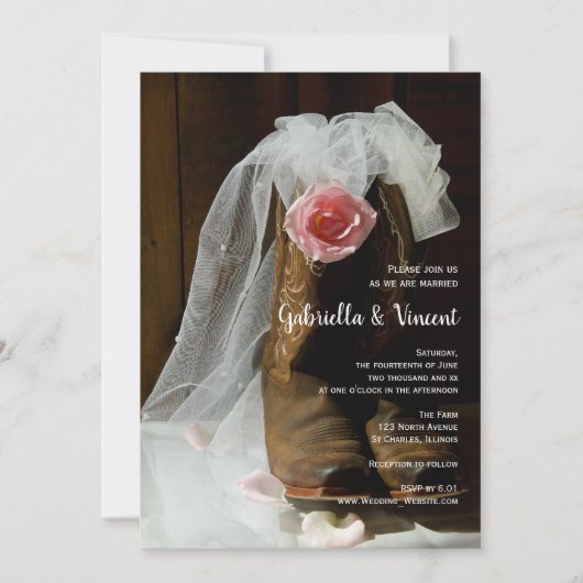 カントリーバラとカウボーイブーツウェスタン結婚ズ 招待状 (正面)