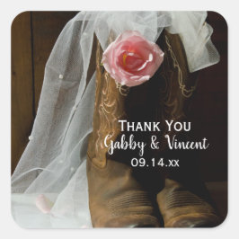 カントリーバラウェスタン結婚ズサンキューユーメッセージカード スクエアシール