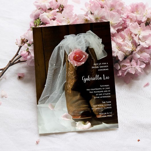 カントリーバラカウボーイブーツウェスタンブライダルシャワー 招待状