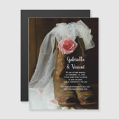 カントリーバラカウボーイブーツウェディング日付を保存 マグネット招待状 (正面/裏面)