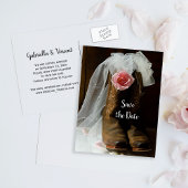 カントリーバラカウボーイブーツウェディング日付を保存 案内ポストカード