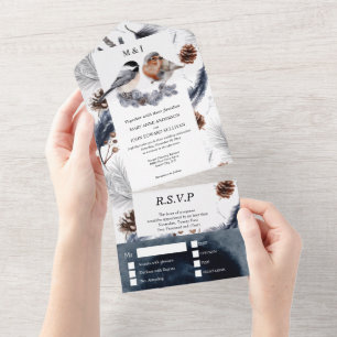 カントリーバードパインコーン秋の結婚式を1回の請求書です オールインワン招待状