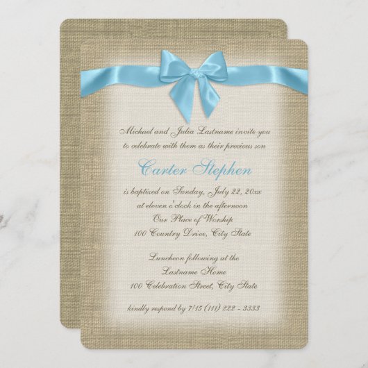 カントリーバーラップベビーブルー《キリスト教》洗礼式や命名式 招待状 (正面/裏面)