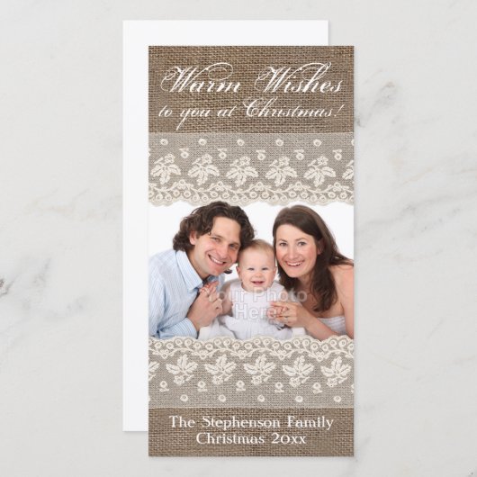 カントリーバーラップレースヴィンテ素朴ージクリスマス シーズンカード (正面/裏面)