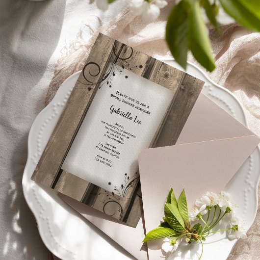 カントリーバーンウッドアンドフラワーズブライダルシャワー 招待状