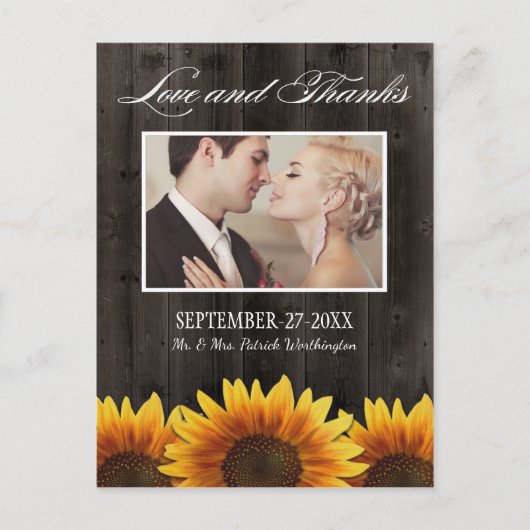 カントリーバーンウッドサン素朴フラワーサンキューカード ポストカード (正面)