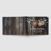 カントリーバーンウッドストリングライトミスター&ミセス結婚ズ ゲストブック (全面)