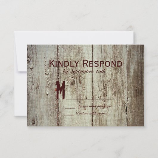 カントリーバーンウッドタイポグラフィ結婚式RSVPカード 出欠カード (正面)