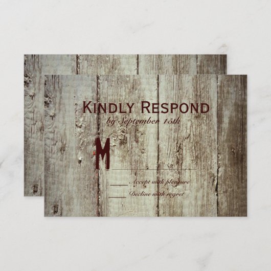 カントリーバーンウッドタイポグラフィ結婚式RSVPカード 出欠カード (正面/裏面)