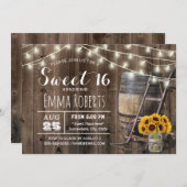 カントリーバーンウッドヒマワリ素朴アール甘い16イン 招待状 (正面/裏面)