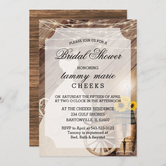 カントリーバーンウッドブライダルシャワー 招待状 (正面/裏面)