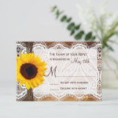 カントリーバーンウッドレースサンフラワーウェディングRSVPカード 出欠カード (スタンド正面)