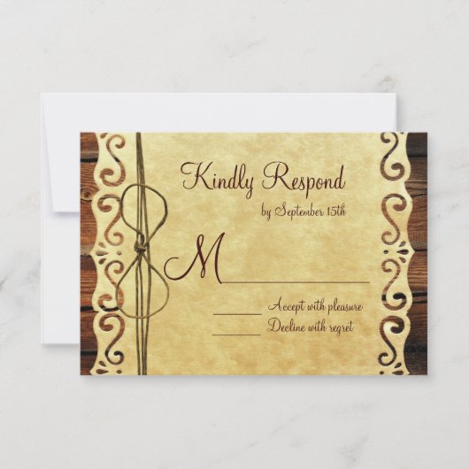 カントリーバーンウッドヴィンテージ紙ウェディングRSVPカード 出欠カード (正面)