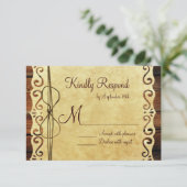 カントリーバーンウッドヴィンテージ紙ウェディングRSVPカード 出欠カード (スタンド正面)