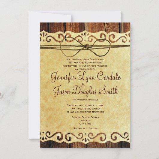 カントリーバーンウッドヴィンテージ紙結婚式招待状 招待状 (正面)