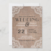 カントリーバ素朴ラップ生地レース結婚トリム 招待状 (正面)