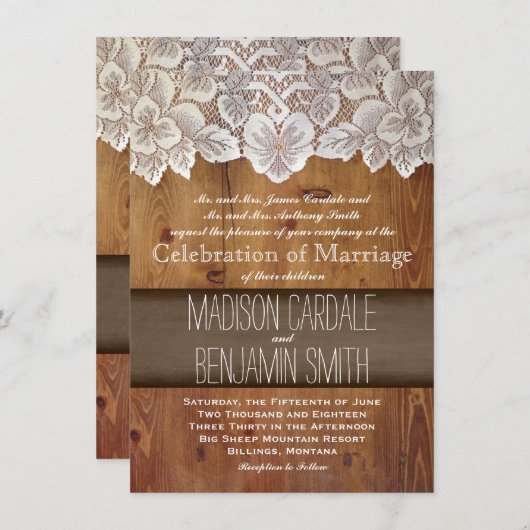 カントリーバ素朴ンウッドレース結婚式招待状 招待状 (正面/裏面)