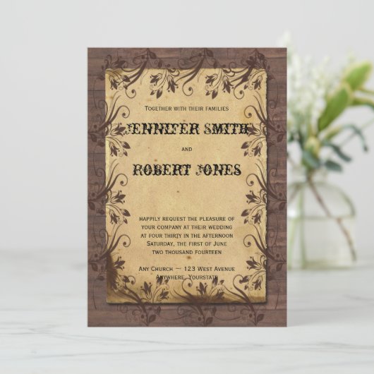 カントリーバ素朴ンウッド美しい結婚式招待状 招待状 (スタンド正面)