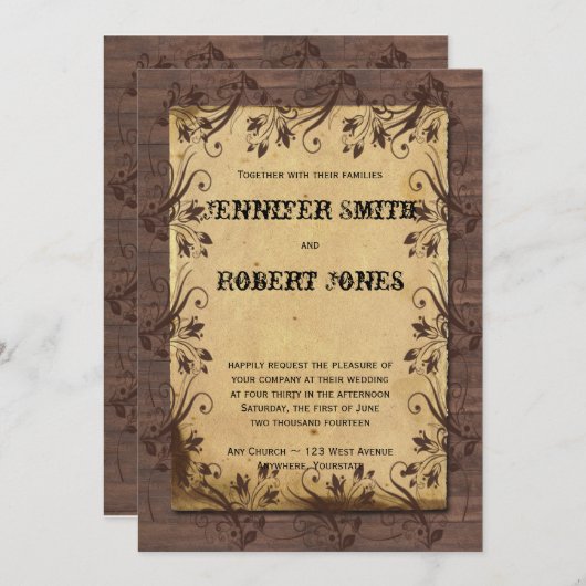 カントリーバ素朴ンウッド美しい結婚式招待状 招待状 (正面/裏面)