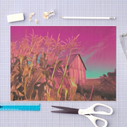 カントリーバ素朴ンピンクティール（緑がかった色）抽象芸術スカイファーム 薄葉紙 (クラフト)