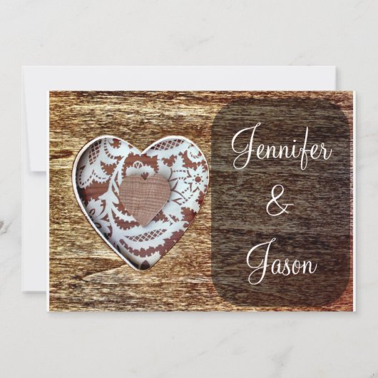 カントリーバ素朴ーンウッドレースハートウェディング招待 招待状 (裏面)