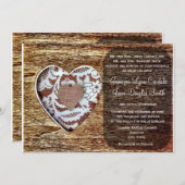 カントリーバ素朴ーンウッドレースハートウェディング招待 招待状 (正面/裏面)