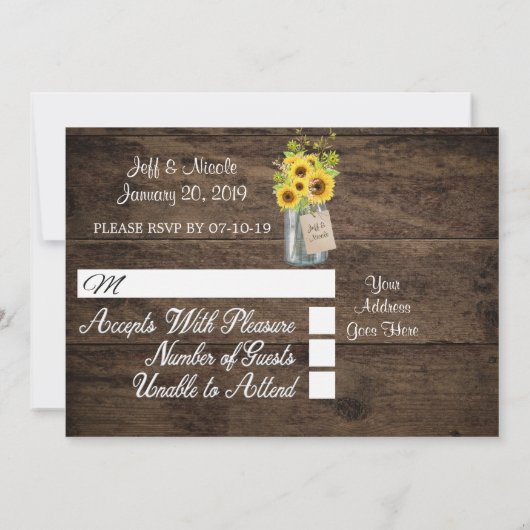 カントリーバ素朴ーンズヒ結婚マワリーメイソンジャー 招待状 (裏面)