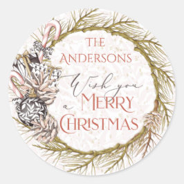 カントリーパインキャンディケインメリークリスマス ラウンドシール