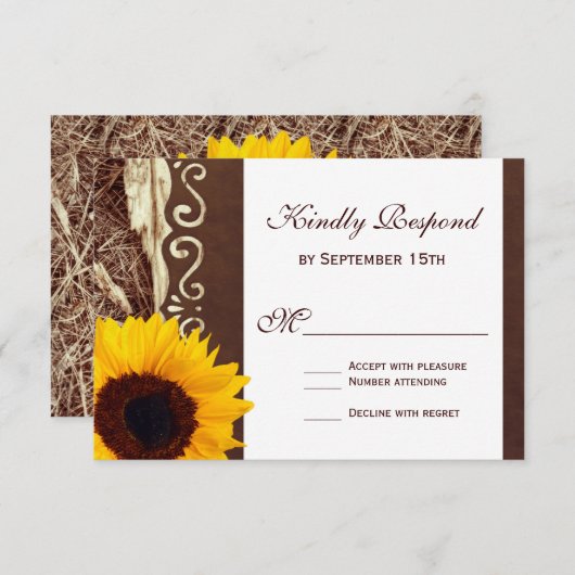 カントリーパイン材の針ひまわりの結婚出欠届けカード 出欠カード (正面/裏面)