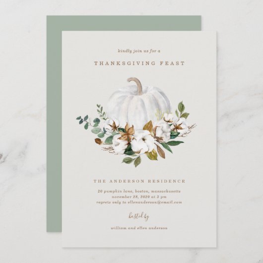カントリーパンプキンサンクスギビングディナー招待状 招待状 (正面/裏面)