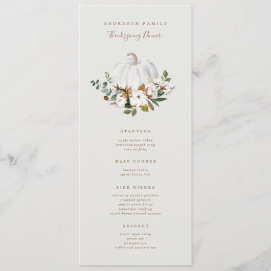 カントリーパンプキン感謝祭ディナーメニュー メニュー (正面)