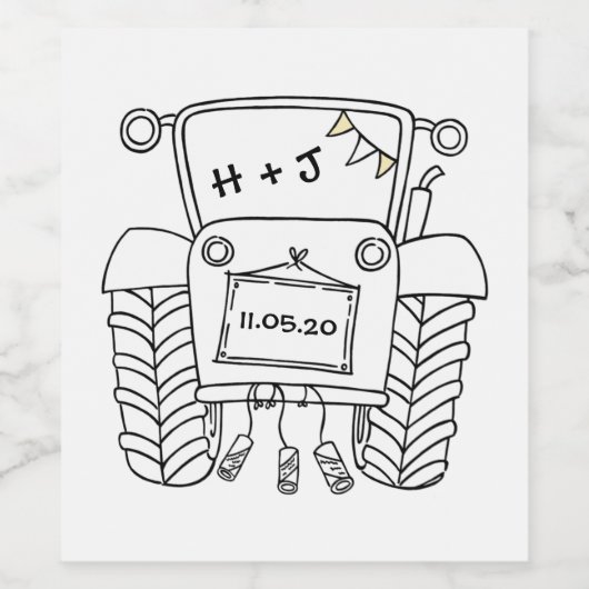 カントリーパーソナライズされたウェディングトラクター ワインラベル (シングルラベル)