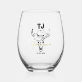カントリーパーソナライズされたカウボーイGroomsmenモノグラム ステムなしワイングラス (正面)