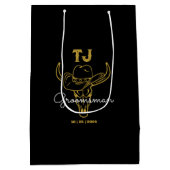 カントリーパーソナライズされたカウボーイGroomsmenモノグラム ミディアムペーパーバッグ (裏面)